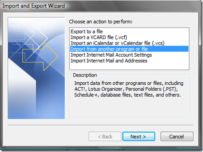 Import from another program or file