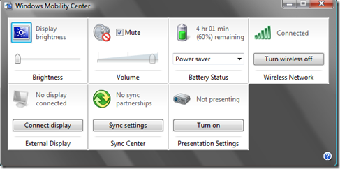 Windows Mobility Center