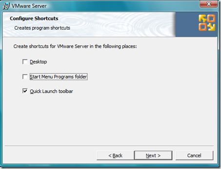 VMware choose to create shortcuts