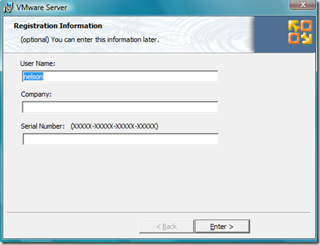 Vmware registration screen