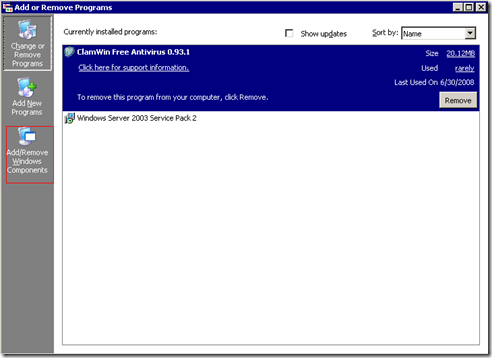 Add remove windows components