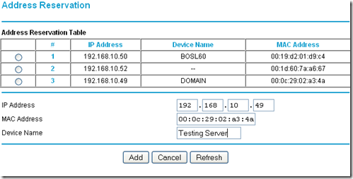 Address Reservation Table