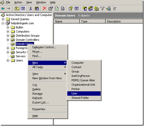 Active Directory new user