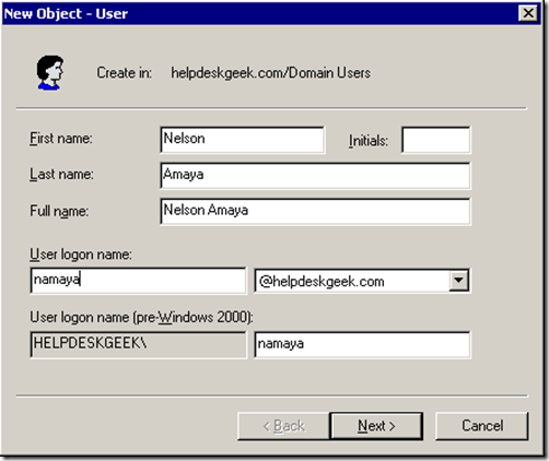 New Object - user