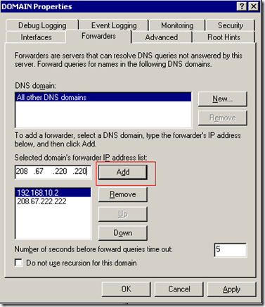 Adding IP address to DNS forwarder