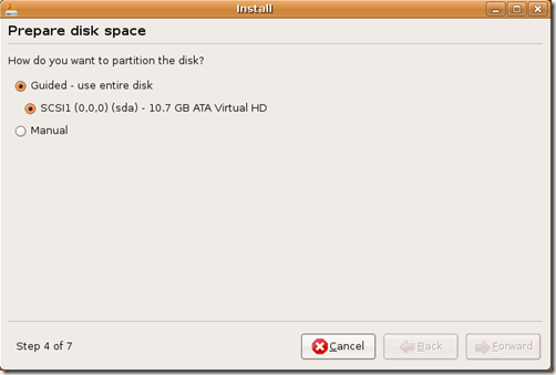 Prepare the disk space