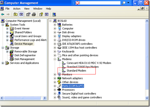 Device Manager Modems