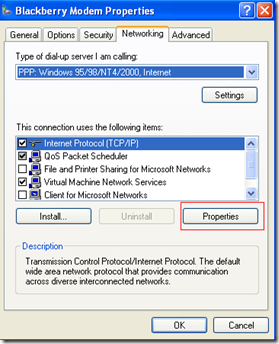 Blackberry Modem Properties