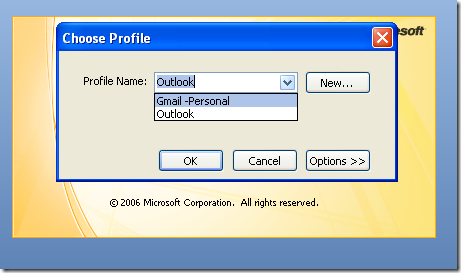 Choosing Outlook Profiles