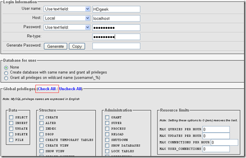 Creating new user