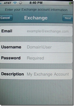iphone 3g exchnage account info