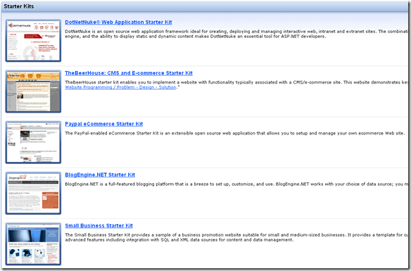 asp net starter kits