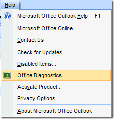 If you are running Outlook XP or Outlook 2003, you will find Detect and Repair under the Help menu. If Outlook 2007, it is now called Office Diagnostics.