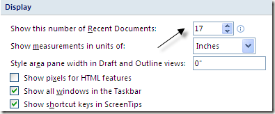 word display options