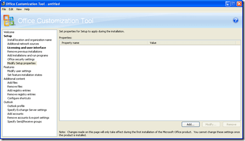 modify setup properties