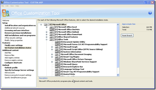set the features and installation state