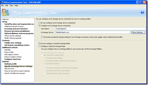 Exchange settings