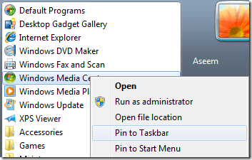 pin to taskbar