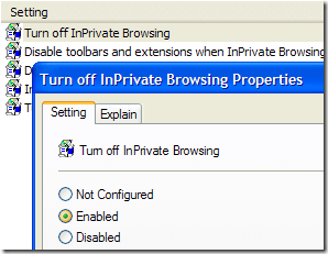 turn off inprivate browsing