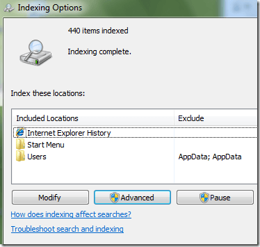 windows 7 search indexer