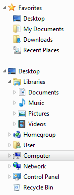 control panel navigation pane