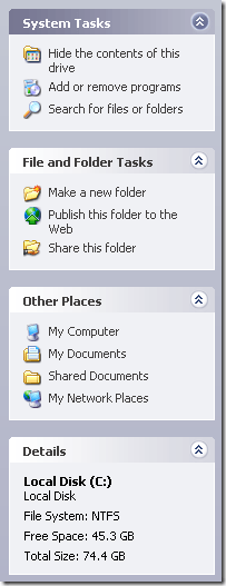 windows xp navigation pane