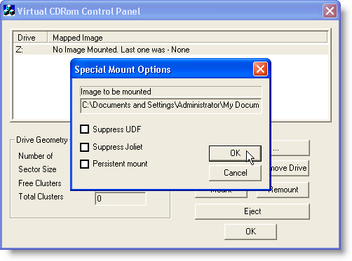 Special Mount Options dialog box