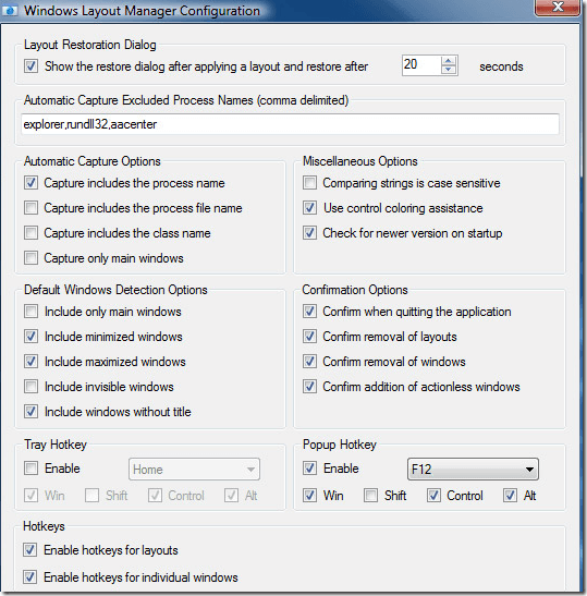 layout manager configuration