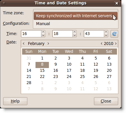 Selecting Keep synchronized with Internet servers option