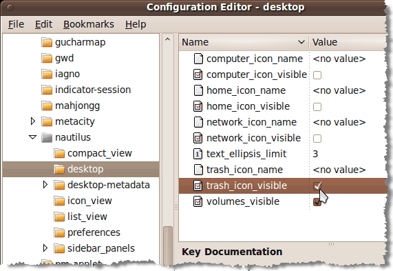 Selecting the trash_icon_visible option