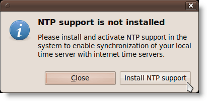 NTP support is not installed dialog box