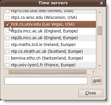 Time servers dialog box