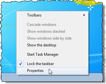 Opening Properties for the Taskbar