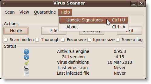 Selecting the Update Signatures option