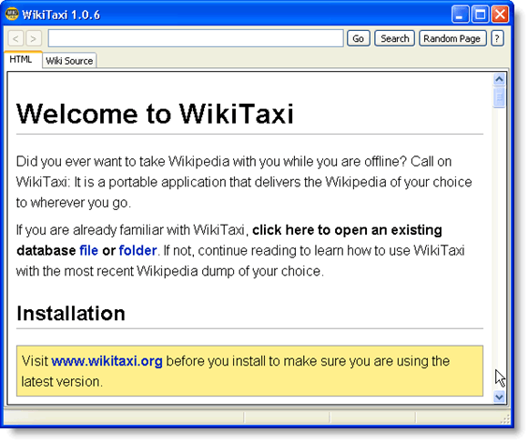 WikiTaxi Welcome screen
