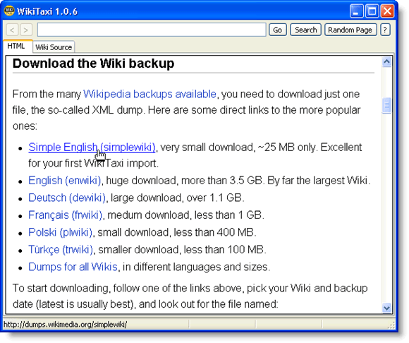 Wiki backup download links