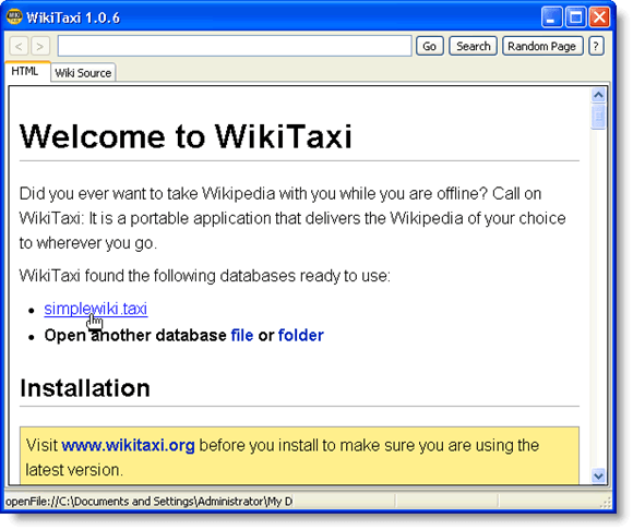 Opening a WikiTaxi database