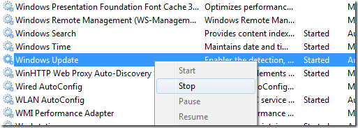 stop windows update service