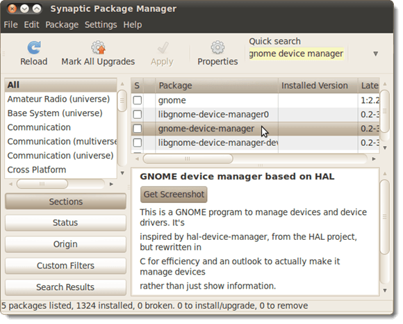Selecting the GNOME Device Manager for installation