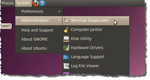New Terminal (superuser) option on menu