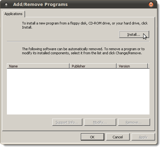 Add/Remove Programs dialog box in Wine