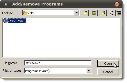 Selecting the 7-Zip executable file