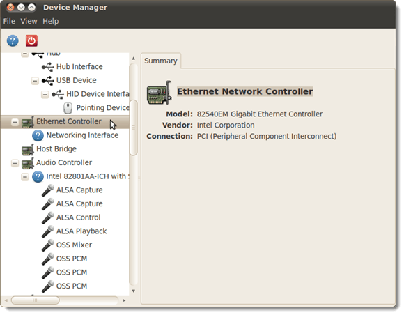 The GNOME Device Manager main window