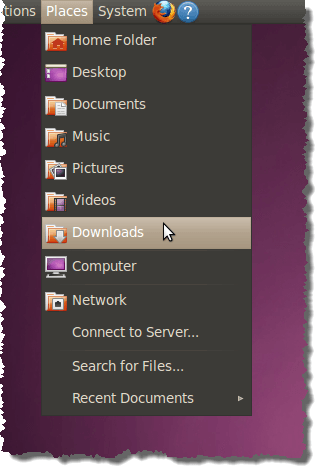 Selecting Downloads from the Places menu