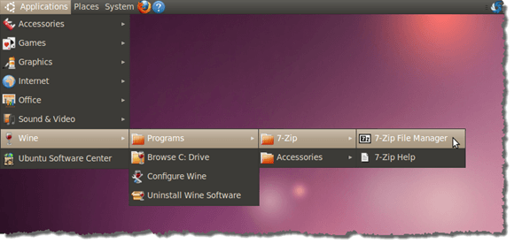 7-Zip on Wine submenu