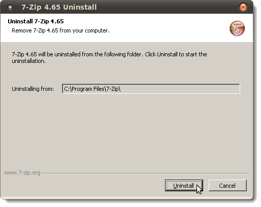 7-Zip Uninstall dialog box