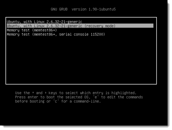 GRUB menu for Ubuntu