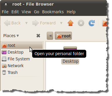 Nautilus opened into the root home directory