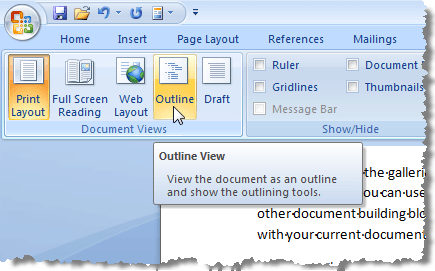 Outline button in the Document View section