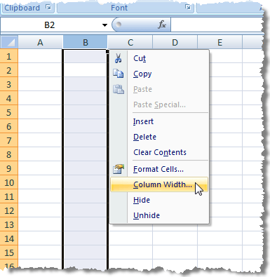 Column context menu